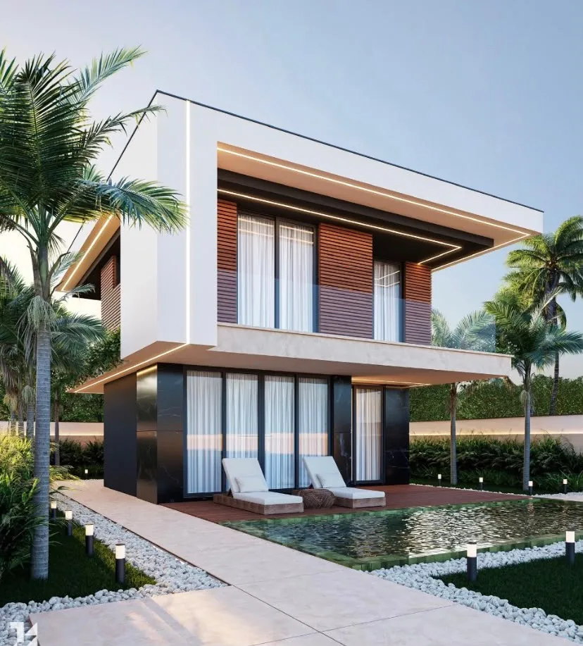 AEY Terra Villa havuzlu ana cephe görünümü